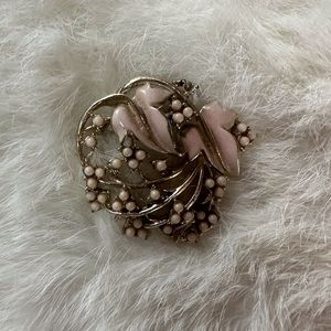 Antique pink and silver brooche